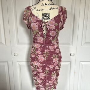 Floral Ruched Pink Dress